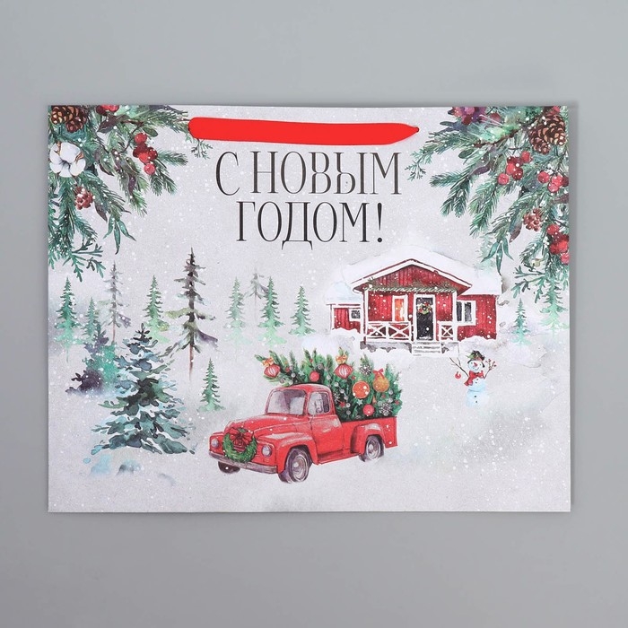 Пакет подарочный новогодний крафтовый горизонтальный &laquo;Новогодняя история&raquo;, L 40 х 31 х 11.5 см, Новый год