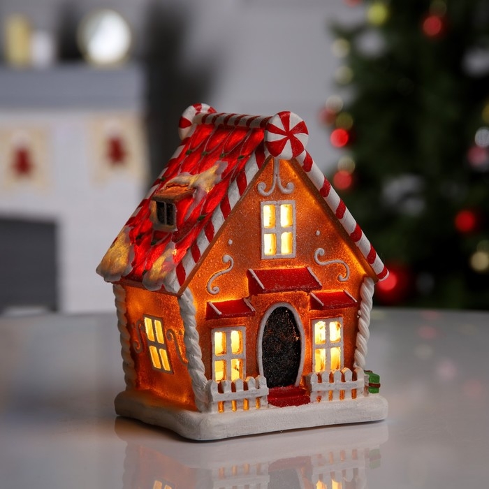Светодиодная фигура &laquo;Пряничный домик&raquo; 18 &times; 12 &times; 10 см, полистоун, батарейки АААх2 (не в комплекте), свечение тёплое белое