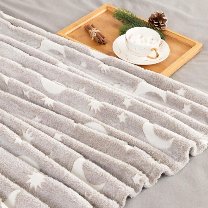 Плед светящийся в темноте Этель &laquo;Луна&raquo; 150*200 см,100% п/э, корал-флис, 220 гр/м2