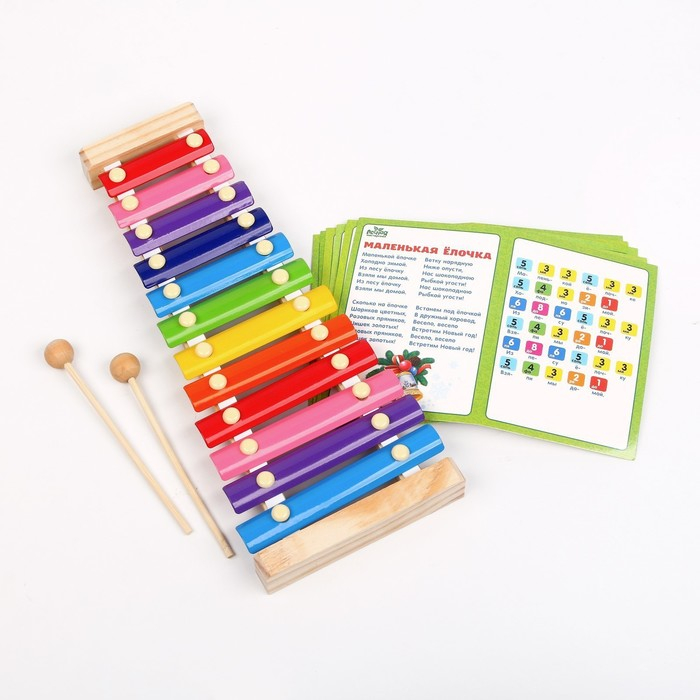 Металлофон, 12 тонов + карточки с песнями Металлофон, 12 тонов + карточки с песнями