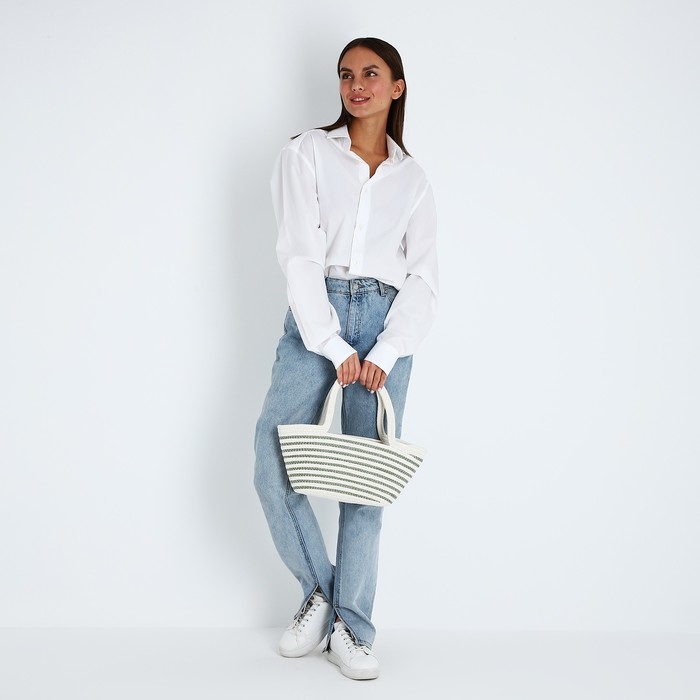 Сумка-тоут без застёжки, цвет белый/зелёный Сумка-тоут без застёжки, цвет белый/зелёный