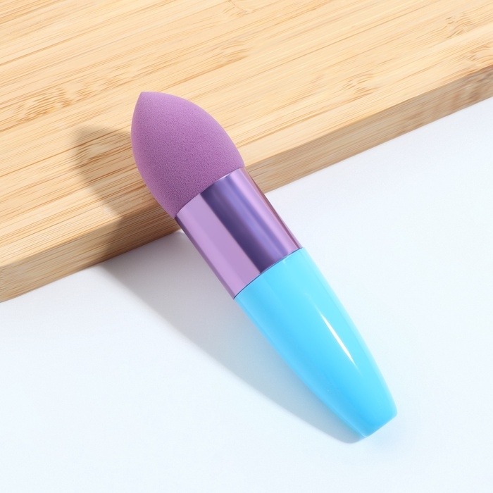 Спонж для макияжа с ручкой &laquo;Капля&raquo;, 10 &times; 2,5 см, цвет голубой/фиолетовый