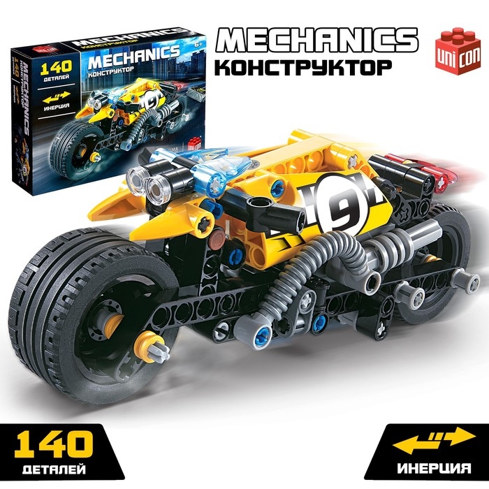 Конструктор мотоцикл &laquo;Трюковый&raquo; UNICON Техно, инерционный, 140 деталей, 6+