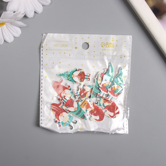 Декор для творчества дерево Декор для творчества дерево "Новогодние гномы" набор 10 шт 3,6х2,3 см