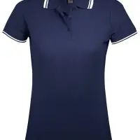 Рубашка поло женская Pasadena Women 200 с контрастной отделкой темно-синяя с белым, размер XL