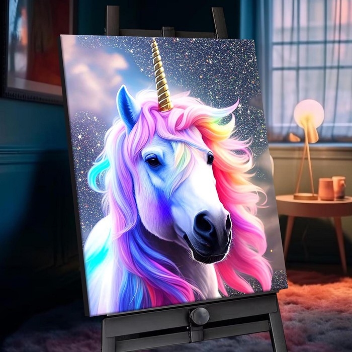 Картина по номерам с кристаллами из хрусталя &laquo;Единорог&raquo; 29 цветов, 40 &times; 50 см