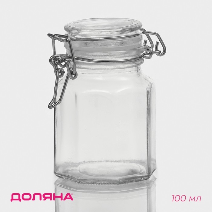 Банка стеклянная для хранения сыпучих продуктов Доляна &laquo;Грани&raquo;, 100 мл, 6&times;7&times;8 см, с бугельным замком 6 граней