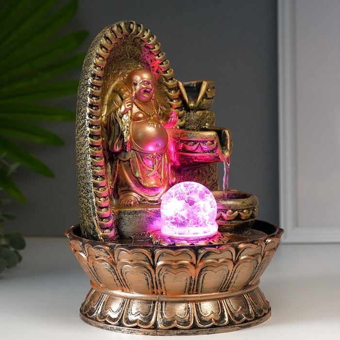 Фонтан настольный от сети, подсветка Фонтан настольный от сети, подсветка "Хотей в арке с водопадом" 28,5х20х20 см