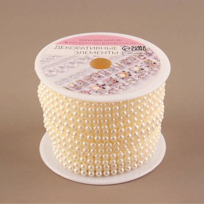 Жемчуг на нитях, плоский, 7 мм, 9 &plusmn; 1 м, цвет молочный