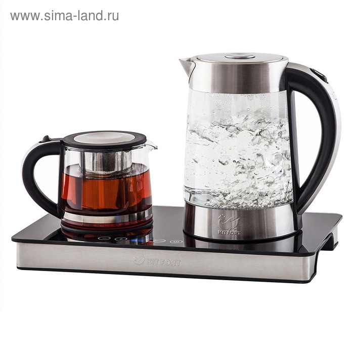 Чайник электрический Kitfort КТ-635, стекло, 1.7 л, 2200 Вт, заварник 0.8 л, серебристый Чайник электрический Kitfort КТ-635, стекло, 1.7 л, 2200 Вт, заварник 0.8 л, серебристый