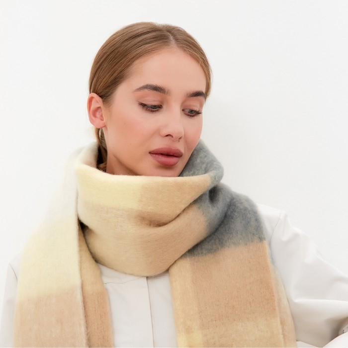 Шарф зимний объемный с кистями MINAKU клетка 210*38+18 см Шарф зимний объемный с кистями MINAKU клетка 210*38+18 см