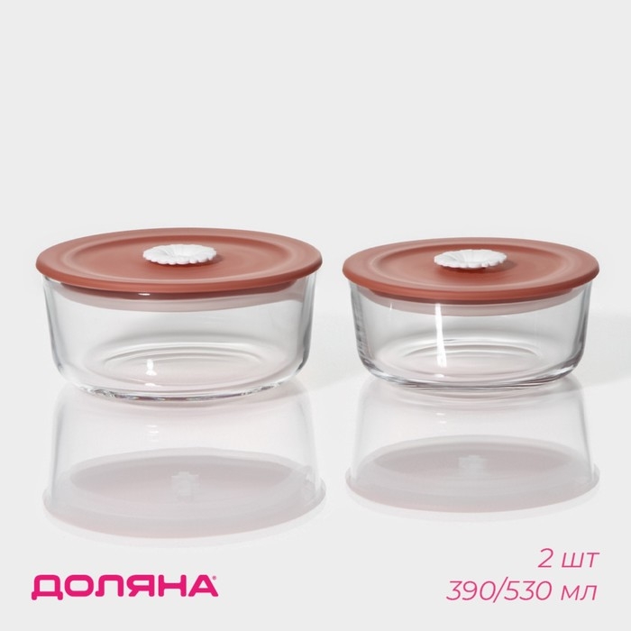 Контейнеры стеклянные с крышкой Доляна «Коралл», 390/530 мл Контейнеры стеклянные с крышкой Доляна «Коралл», 390/530 мл