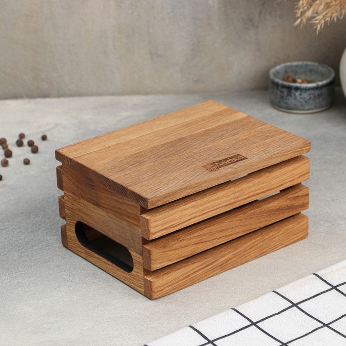 Органайзер деревянный для кухонных принадлежностей Adelica, с ручками и рейками, 17&times;12&times;9 см, дуб