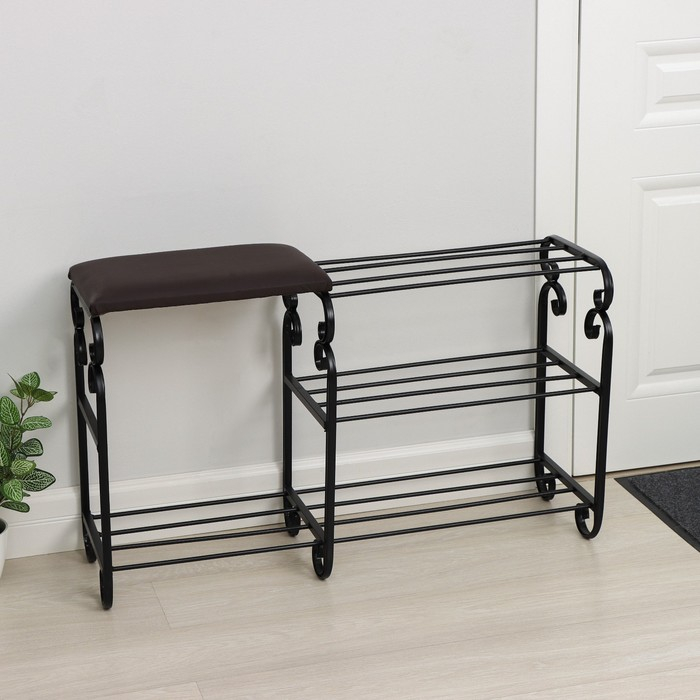 Подставка для обуви с сиденьем &laquo;Эталон&raquo;, 3 яруса, 90&times;30&times;60 см, цвет чёрный, форма МИКС