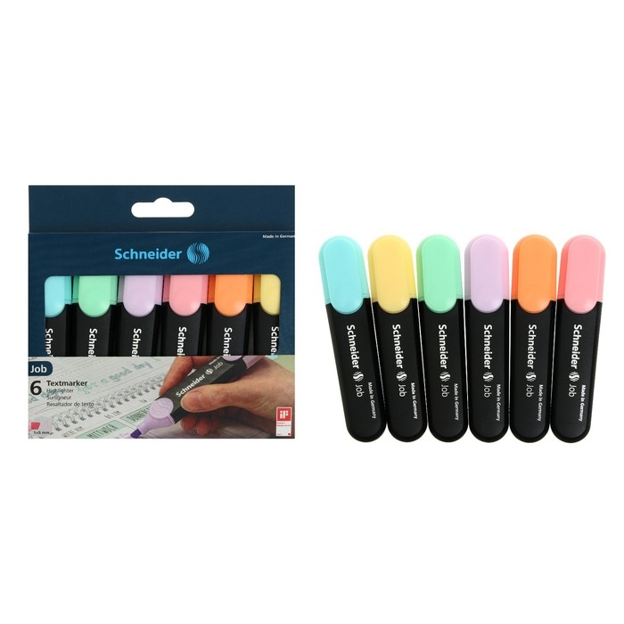 Набор маркеров-текстовыделителей 6 цветов, 1-5 мм, Schneider Job, пастельные тона, микс Набор маркеров-текстовыделителей 6 цветов, 1-5 мм, Schneider Job, пастельные тона, микс