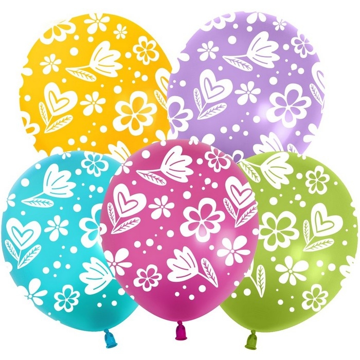 Шар латексный 12" &laquo;Цветочки&raquo;, ассорти, пастель, 5 ст., набор 25 шт., МИКС