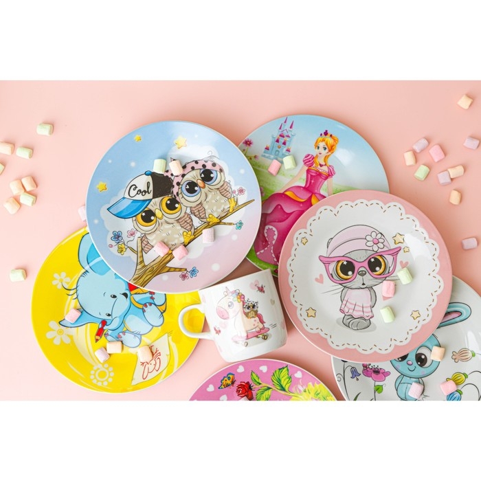 Набор детской посуды из керамики Доляна «Волшебница», 3 предмета: кружка 230 мл, миска 400 мл, тарелка d=18 см, цвет белый Набор детской посуды из керамики Доляна «Волшебница», 3 предмета: кружка 230 мл, миска 400 мл, тарелка d=18 см, цвет белый