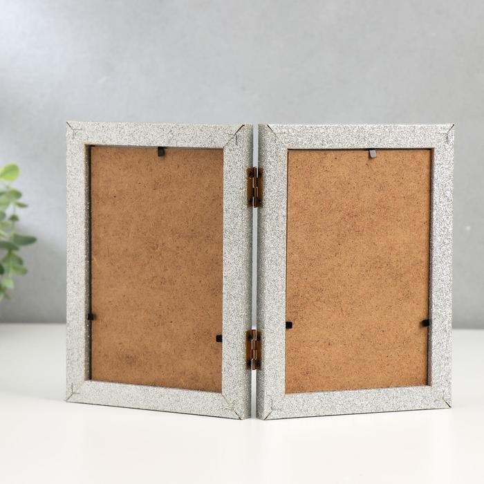 Фоторамка пластик на 2 фото 10х15 см Фоторамка пластик на 2 фото 10х15 см "Блёстки" серебро 18х26,5 см