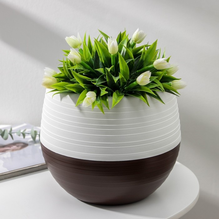 Горшок для цветов &laquo;Япония&raquo;, 3 л, цвет белый-тёмно-коричневый