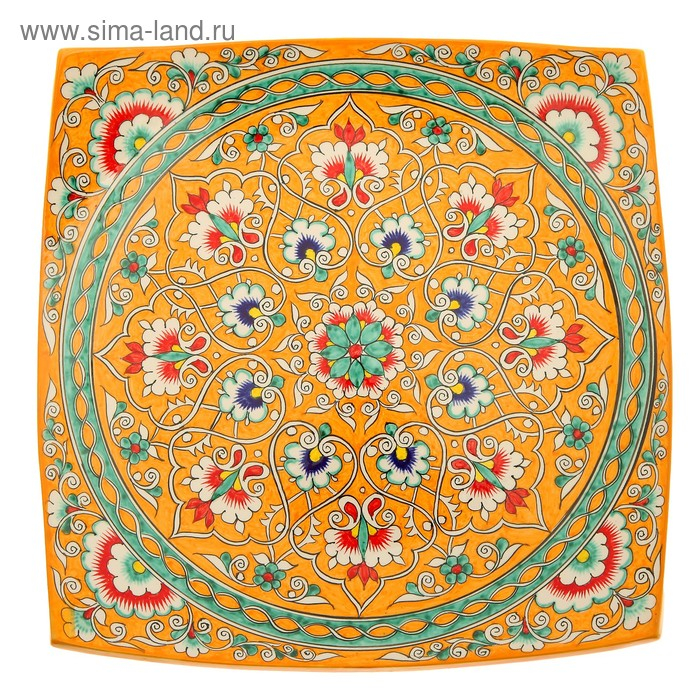 Ляган Риштанская Керамика Ляган Риштанская Керамика "Узоры", 32 см, квадратный, синий микс