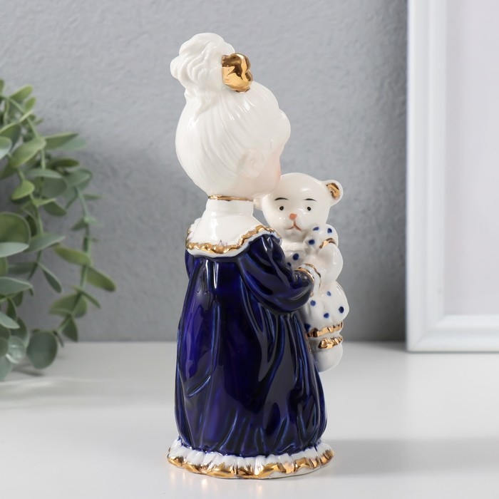 Сувенир керамика "Малышка в ночной рубашке с медвежонком" кобальт 7х7,5х16,5 см