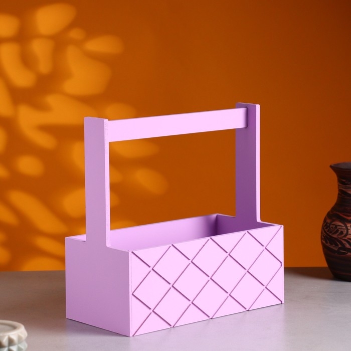 Кашпо деревянное "Эллада большая, сетка", с ручкой  25&times;12,5&times;10(25) см Сиреневый