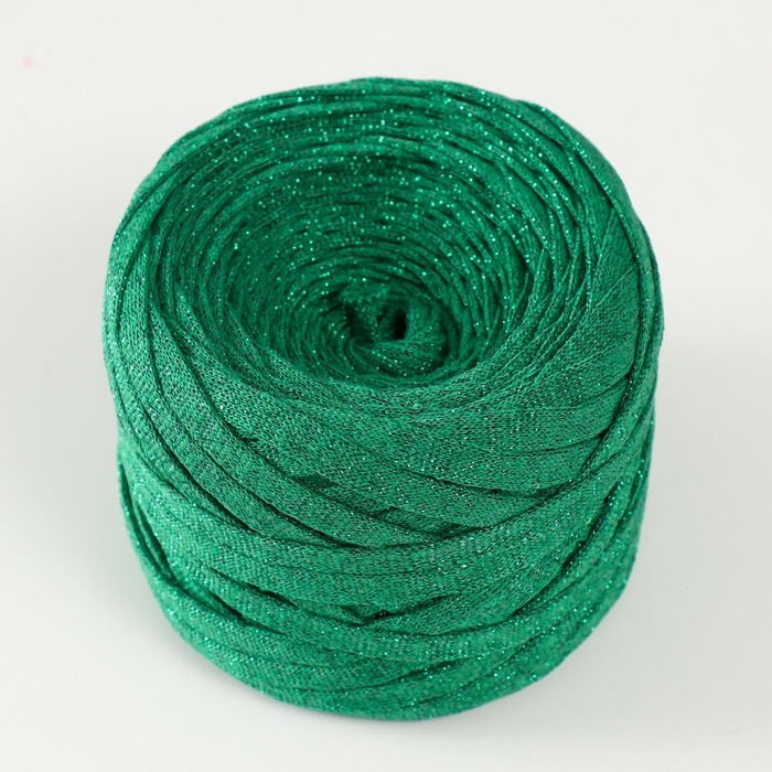 Трикотажная пряжа "Риббон" с люрексом 85м/170&plusmn;5 гр (Нефрит, люрекс: Зеленый)