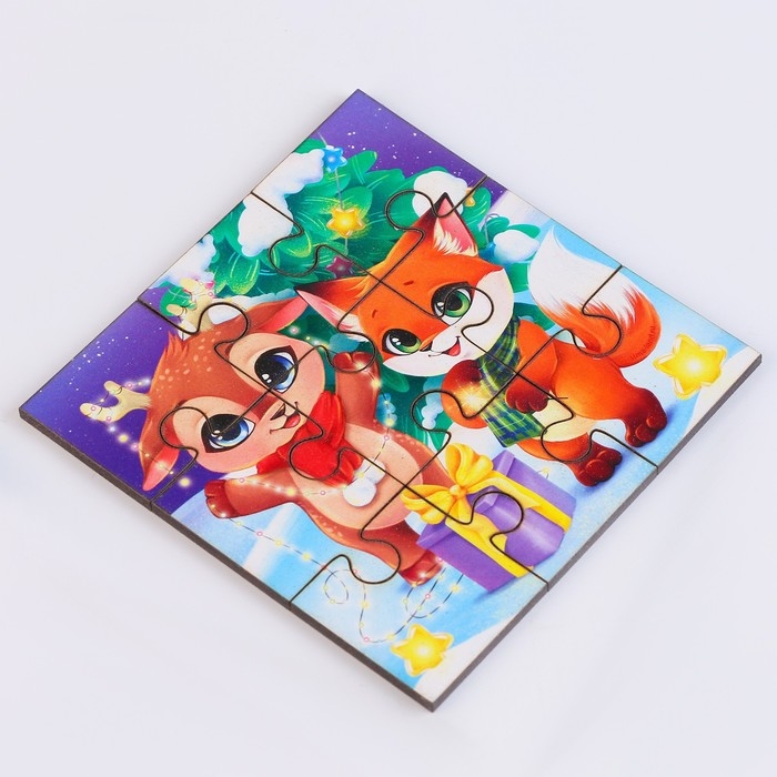 Деревянный пазл &laquo;Новый год! Оленёнок и лисёнок&raquo;