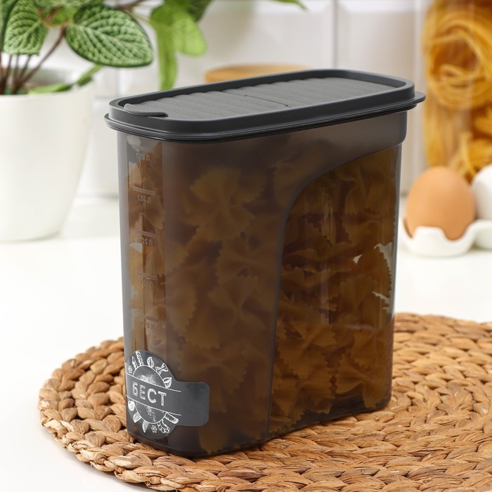 Ёмкость для сыпучих продуктов «Бест», 2 л, 9,5×19×19 см, цвет прозрачный, крышка серая Ёмкость для сыпучих продуктов «Бест», 2 л, 9,5×19×19 см, цвет прозрачный, крышка серая