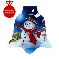 Блюдо новогоднее стеклянное сервировочное Доляна &laquo;Колокольчик. Снеговик и птичка&raquo;, 18&times;17 см