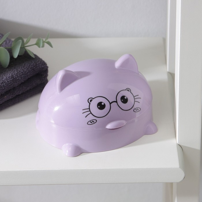 Мыльница с крышкой &laquo;Котейка&raquo;, пластик, 11,5&times;11&times;8 см, цвет МИКС