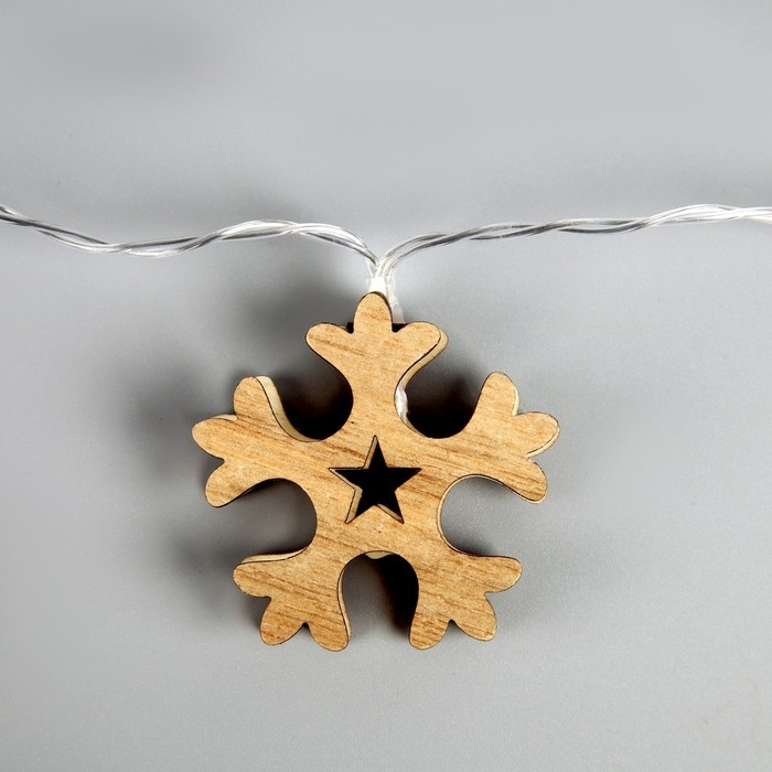 Гирлянда &laquo;Нить&raquo; 2.5 м с насадками &laquo;Снежинка&raquo;, IP20, прозрачная нить, 10 LED, батарейки AAх2 (нет в комплекте), свечение тёплое белое