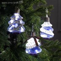 Набор ёлочных шаров &laquo;Ёлочки белые&raquo; 3 шт., батарейки, 5 LED, свечение белое