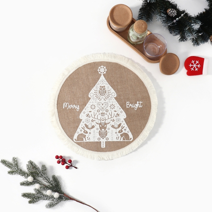 Новый год. Салфетка &laquo;Merry bright&raquo; цв.белый, 37*37 см