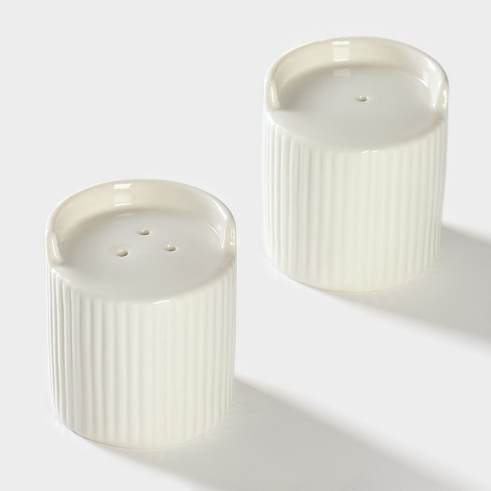 Набор фарфоровый для специй на подставке из бамбука BellaTenero &laquo;Эстет. Грани&raquo;, 2 предмета: солонка 100 мл, перечница 100 мл, цвет белый