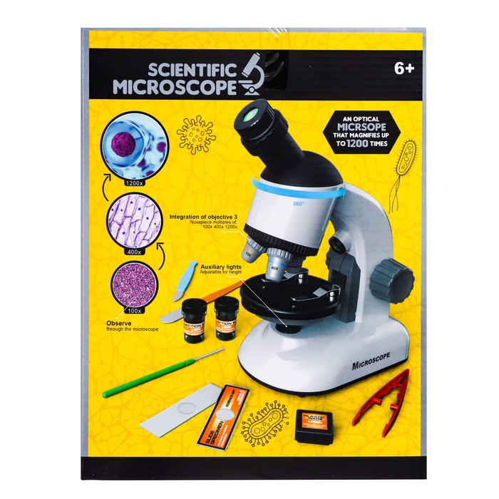 Микроскоп детский &laquo;Юный ученый&raquo; кратность х100, х400, х1200, подсветка, цвет белый