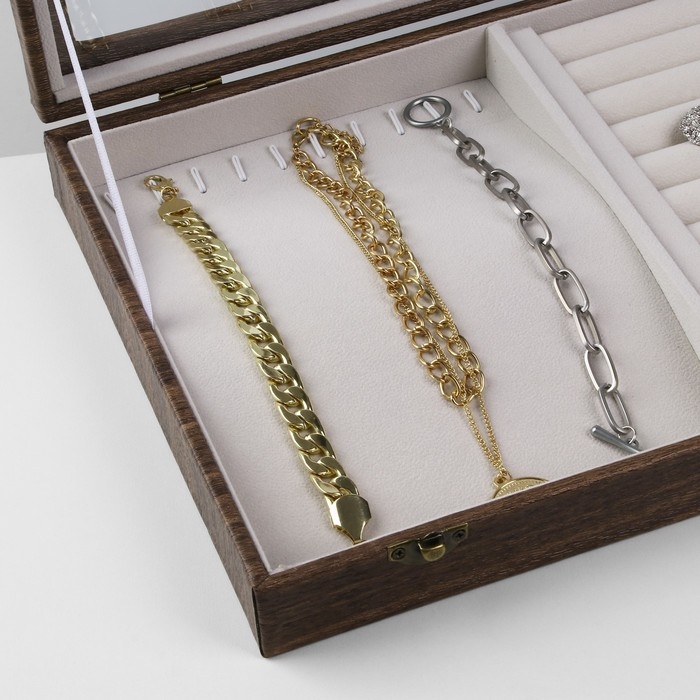 Подставка для украшений &laquo;Шкатулка дерево&raquo; 10 полос, 10 крючков, 34,8&times;24,3&times;5 см, цвет серый в дереве