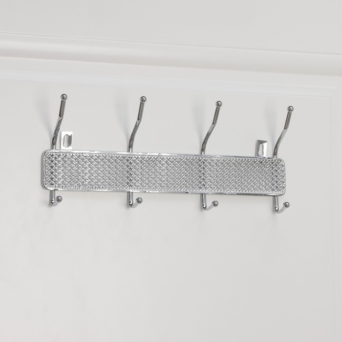 Вешалка настенная Доляна &laquo;Шах&raquo;, 4 двойных крючка, 33&times;13&times;6 см, цвет хром