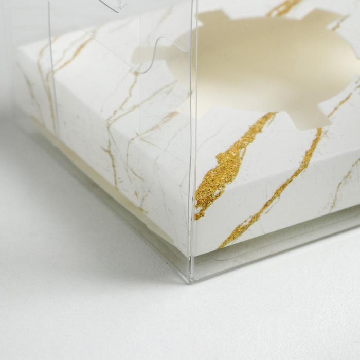 Коробка для капкейка, кондитерская упаковка, 2 ячейки, &laquo;Мрамор&raquo;, 16 х 8 х 11.5 см
