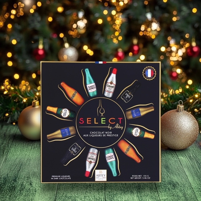 Новый год. Шоколад фигурный BO&Icirc;TE SELECT BY ABTEY, с алкогольной начинкой, ассорти, 13 г