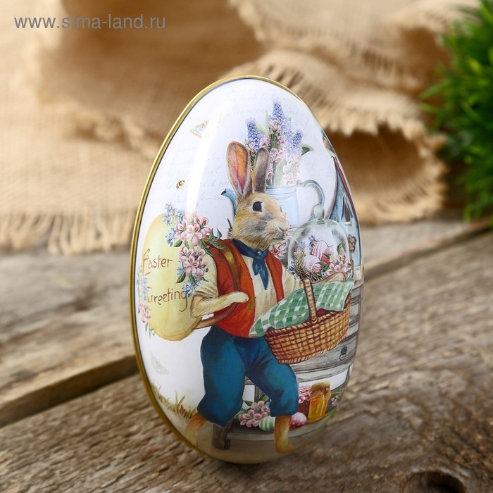 Шкатулка металл яйцо Шкатулка металл яйцо "Заяц с корзиной" 11х6,5х7 см