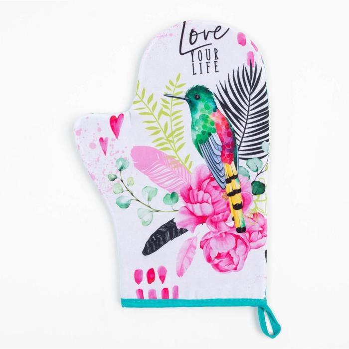 Набор кухонный &laquo;Love your live&raquo;: варежка-прихватка 20х28 см, прихватка 17х17 см, 35% х/л, 65% п/э