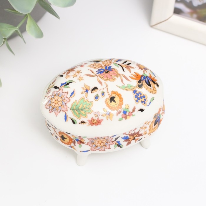 Шкатулка керамика на ножках Шкатулка керамика на ножках "Оранжевые сказочные цветы" 6,1х7,7х4,8 см
