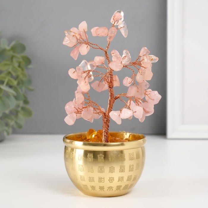 Сувенир бонсай Сувенир бонсай "Денежное дерево в чаше изобилия" розовый 60 камней 7,2х7,2х15,5 см