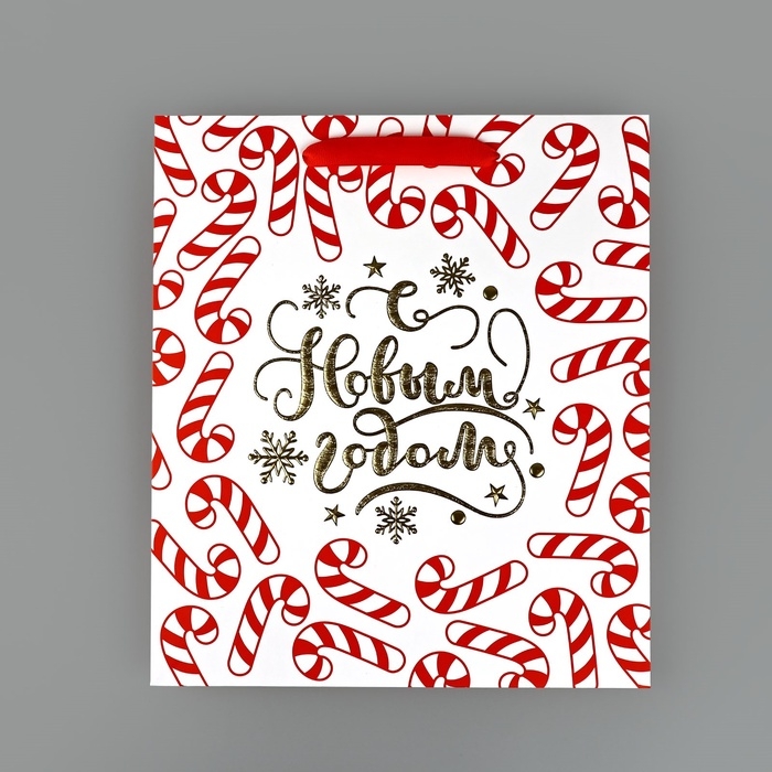 Пакет подарочный новогодний ламинированный &laquo;Новогодние леденцы&raquo;, тиснение, M 30 х 26 х 9 см, Новый год