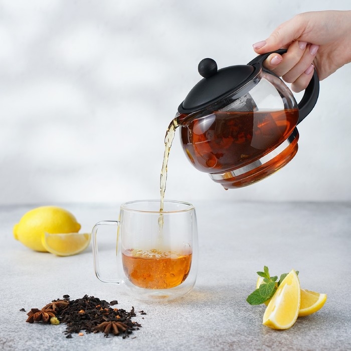 Чайник стеклянный заварочный &laquo;Вдохновение&raquo;, 850 мл, с металлическим ситом, цвет чёрный