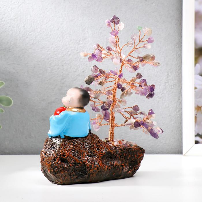 Сувенир бонсай 147 камней Сувенир бонсай 147 камней "Хотей с яблоком у дерева с аметистами" 18х13х6 см