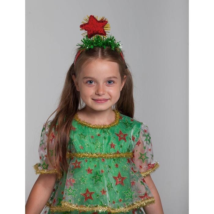 Карнавальный костюм &laquo;Ёлочка в звёздах&raquo;, органза, платье, ободок, р. 30, рост 110-116 см