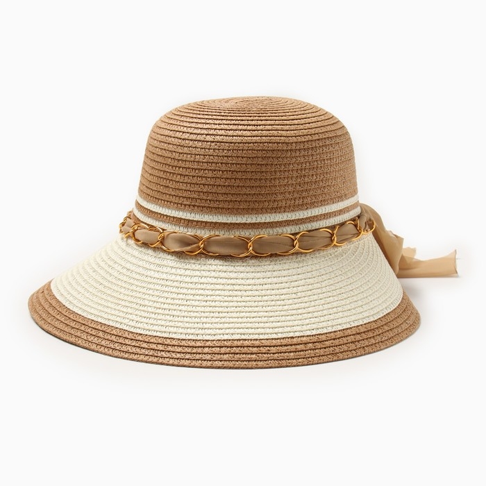 Шляпа женская MINAKU, цв.св.коричневый/молочный, р-р 58 Шляпа женская MINAKU, цв.св.коричневый/молочный, р-р 58