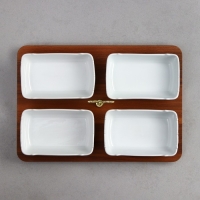 Менажница «Океан», 4 шт: 350 мл, деревянное основание, фарфор, Иран Менажница «Океан», 4 шт: 350 мл, деревянное основание, фарфор, Иран